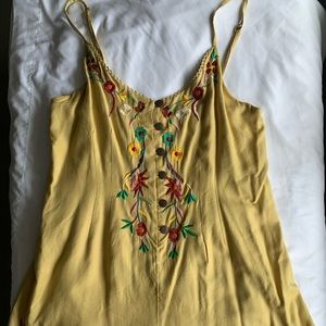 Used Urban Outfitters womens Romper Size 6 Yellow with floral embroidery